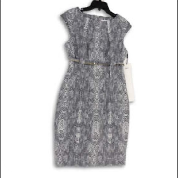 New CALVIN KLEIN SNAKE PRINT SHEATH DRESS BELTED ANIMAL PRINT SZ 6 - Picture 2 of 3